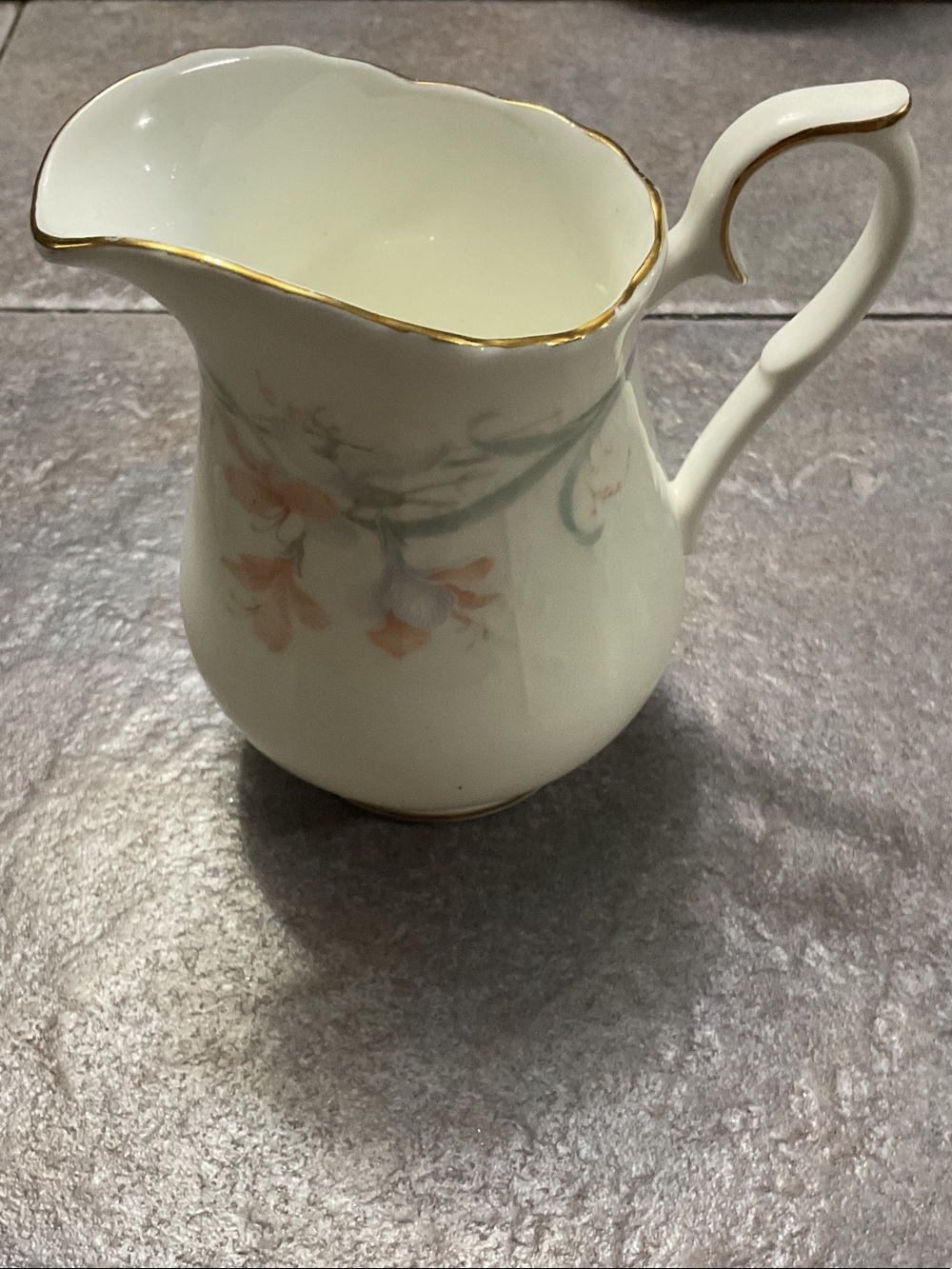 Royal Albert White Porcelain Creamer with Peach Floral Accents and Gold Trim